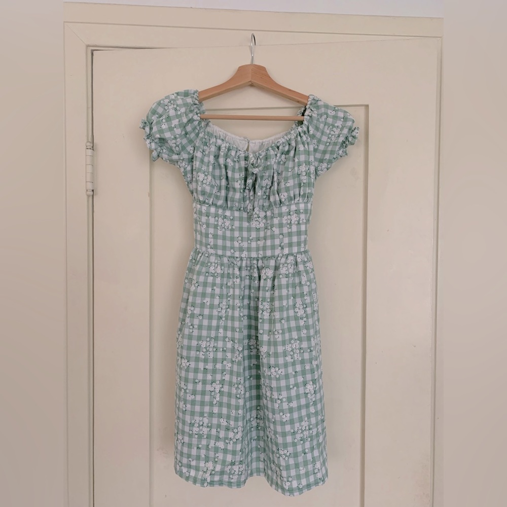 Bonne Chance cottagecore green checkered picnic dress S